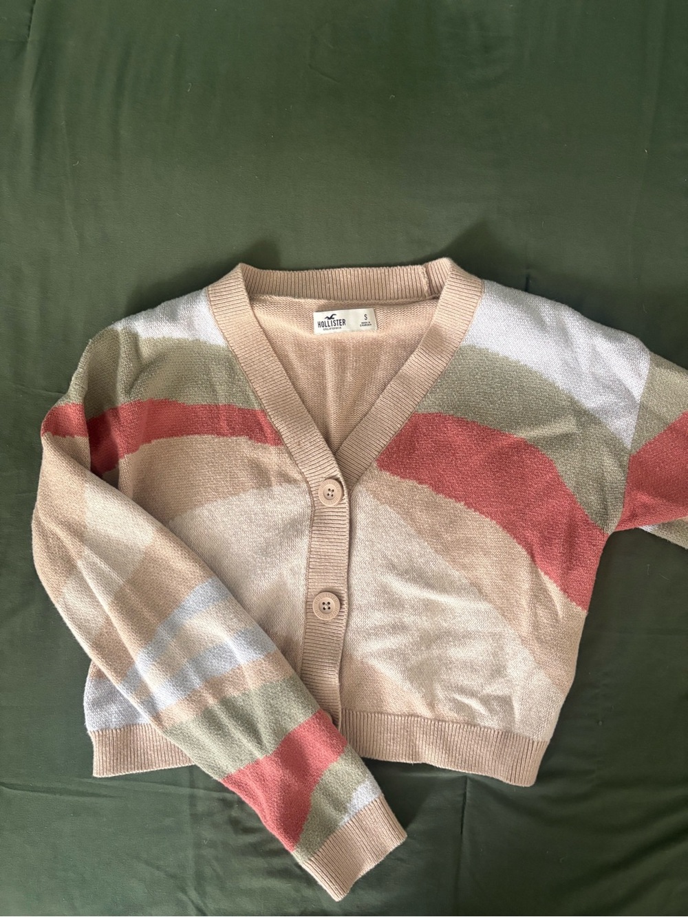 Hollister Cropped V-Neck Cardigan in Beige, Coral, Sage & Light Blue